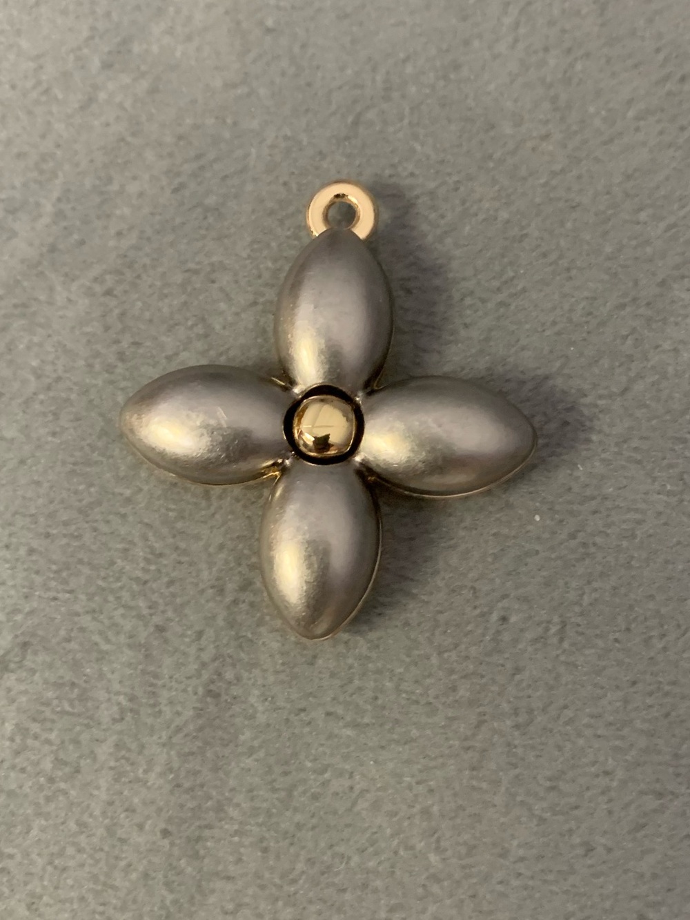 Pewter and Gold-Tone Floral Pendant Necklace Charm